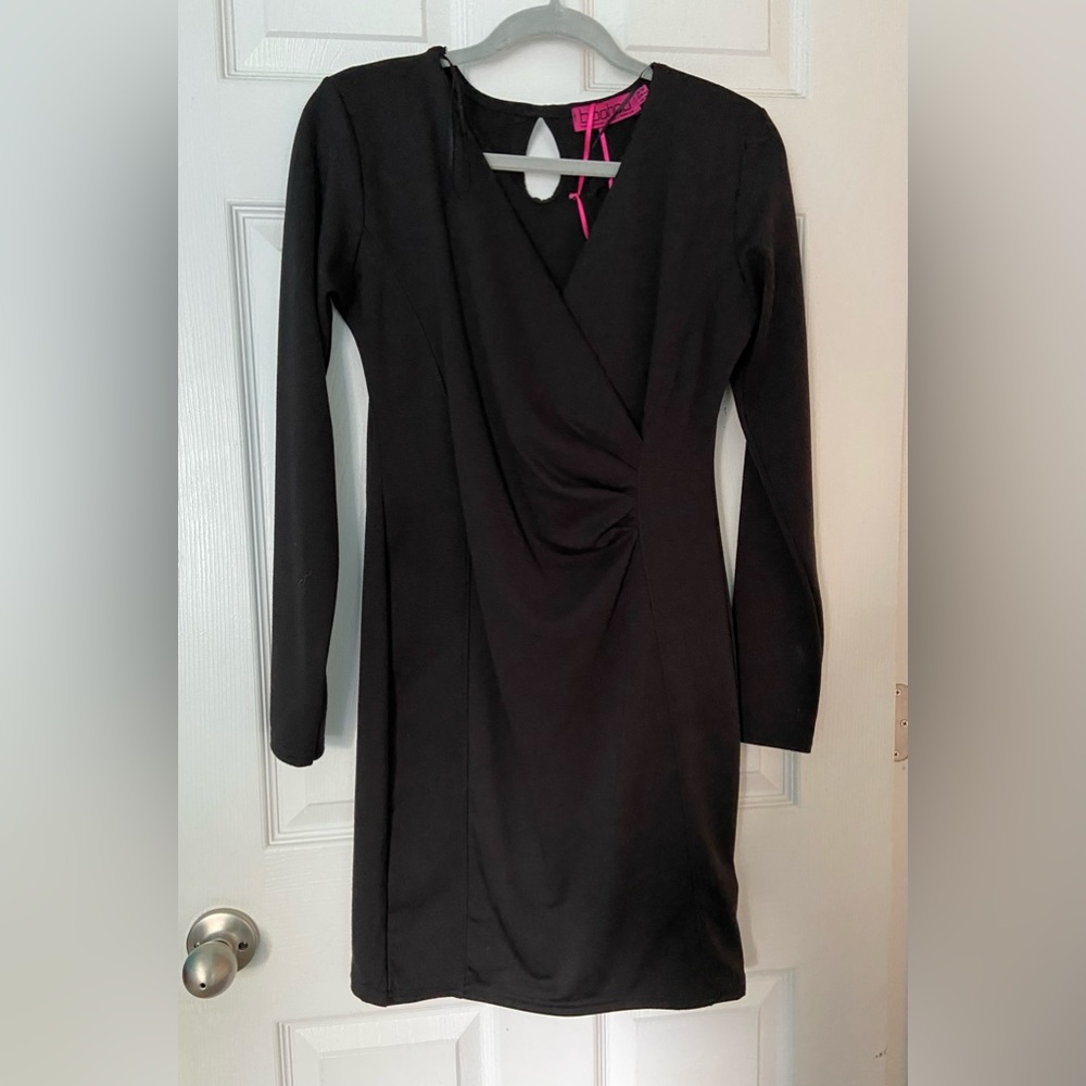 Boohoo Knit Long Sleeve Bodycon Dress; Black; Size 12